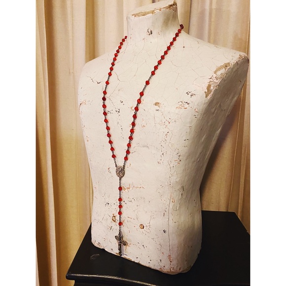 SOLD Antique Vampire Red Glass Rosary - Picture 5 of 8